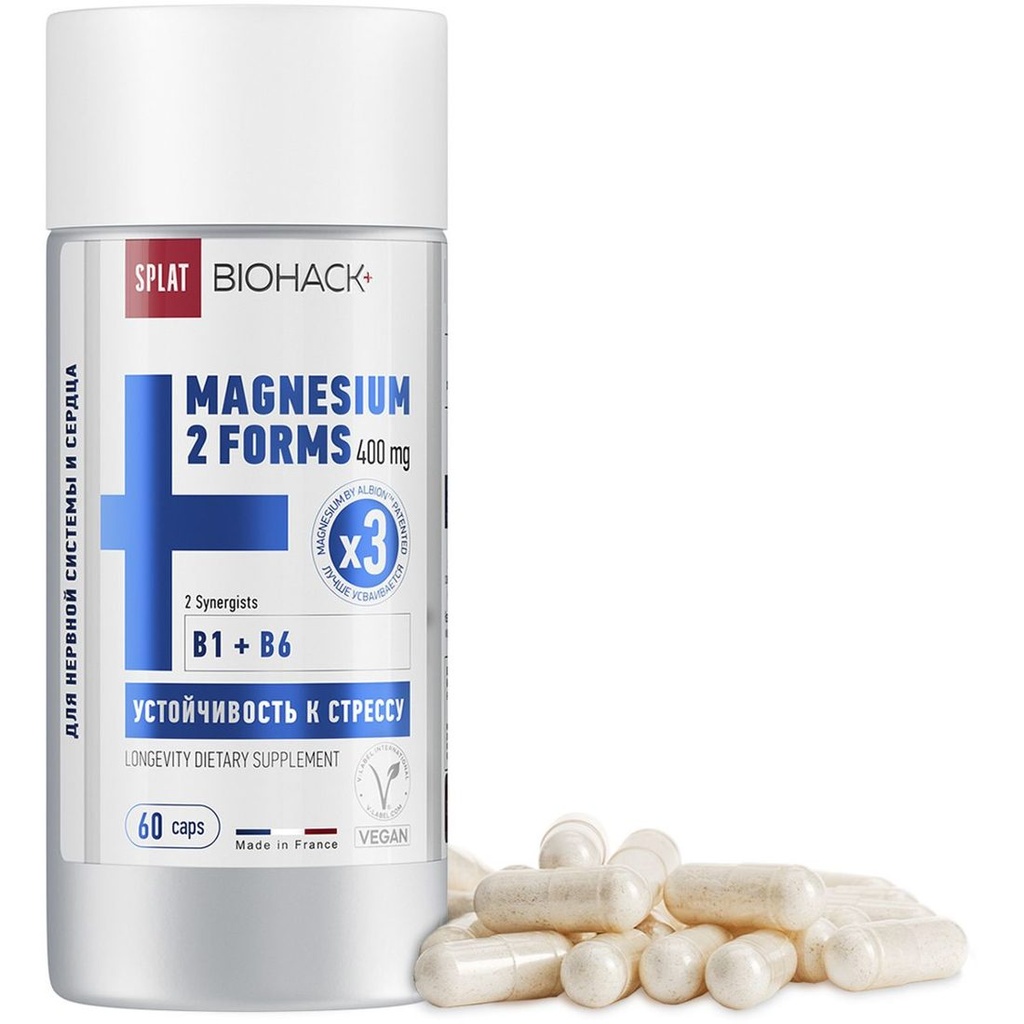 Biohack+ Magnesium 2 Forms (Chelate + Citrate) 400 mg with B1, B6, 60 capsules