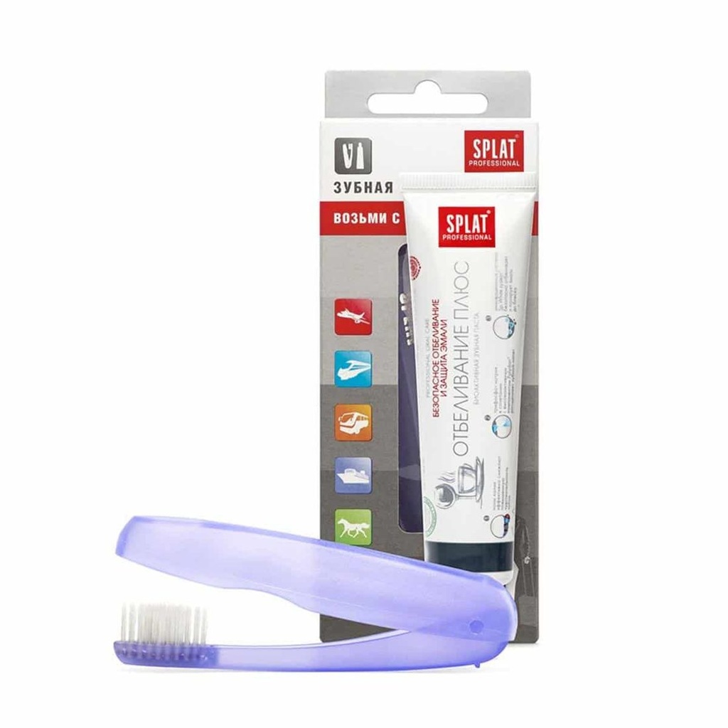 طقم السفر معجون وفرشاة SPLAT® Professional WHITENING PLUS بالفلورايد، 40 مل