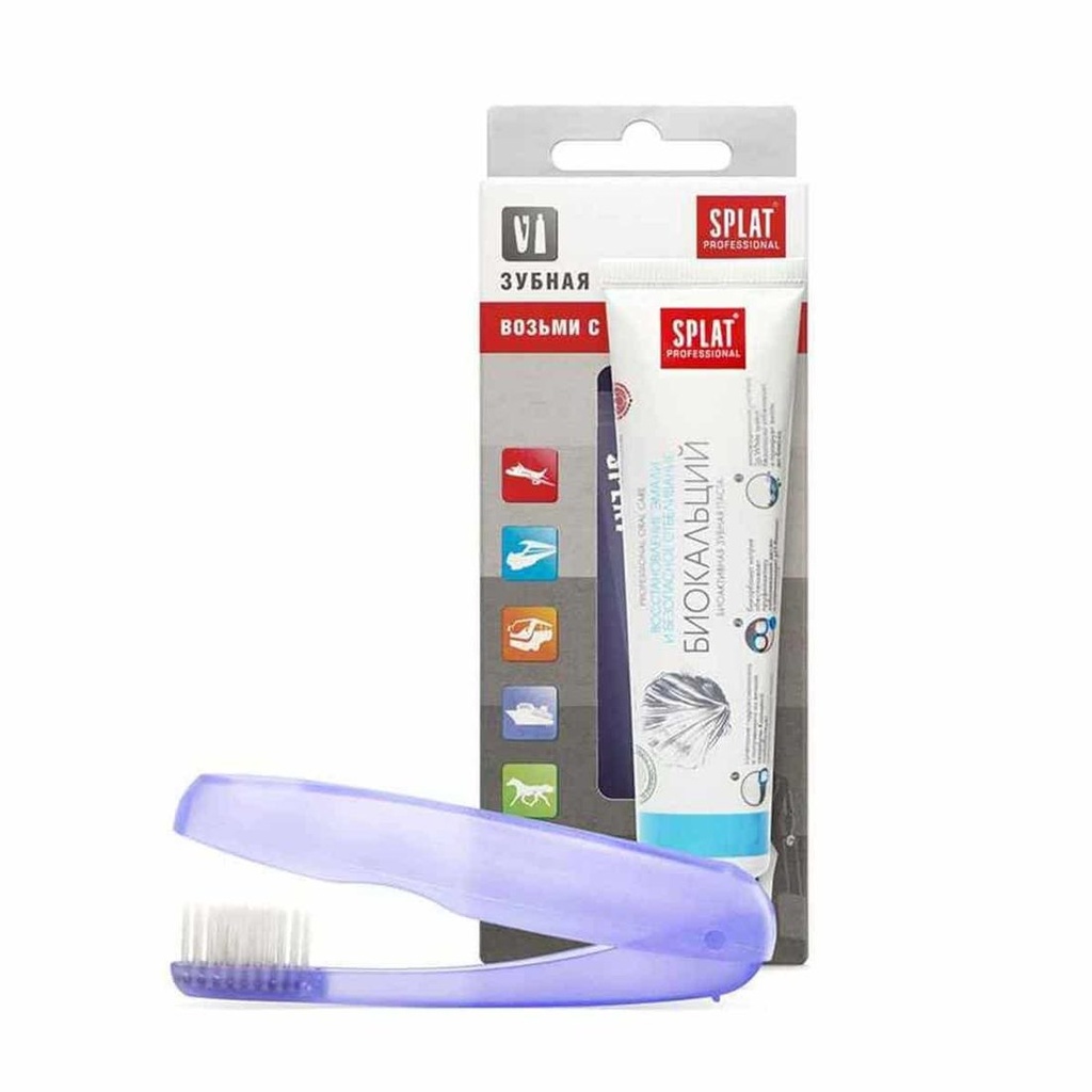 طقم السفر معجون وفرشاة SPLAT® Professional BIOCALCIUM، 40 مل